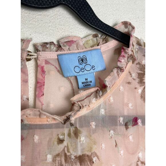 CeCe Floral Dot Mesh Blouse - Size M - Picture 6 of 9